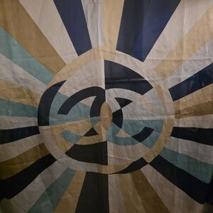 CHANEL Scarf with Blue, Gold, and Black Radiant Design